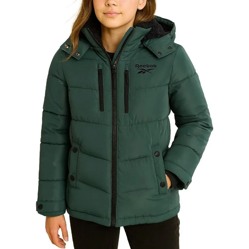 Girls Winter Coat - Heavyweight Quilted Girls Jacket Zip Up Weather Resistant Pu